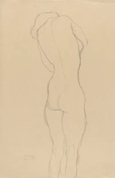 Stehender Rückenakt etwas nach rechts av Gustav Klimt