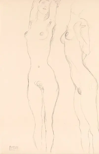 Two Nudes, the Left One with Raised Arms av Gustav Klimt