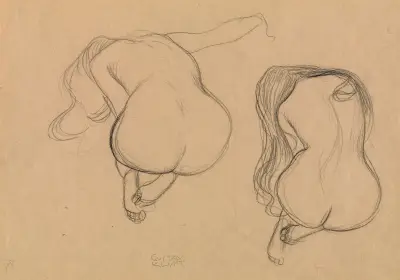 Zwei Studien einer sitzenden nackten Frau mit langem Haar, 1901 – Nr. 1 von Gustav Klimt