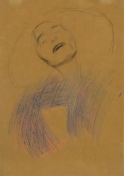 Weiblicher Kopf, Dekorative Lineare Strukturen (Female Head, Decorative Linear Structures) av Gustav Klimt