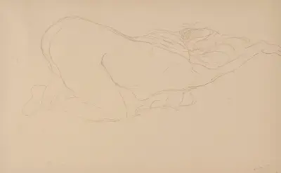 Zusammengekauerter Halbakt nach rechts av Gustav Klimt
