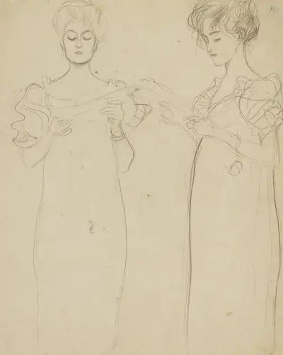Zwei Studien nach singenden Mädchen (Two Studies of a Singing Girl) av Gustav Klimt