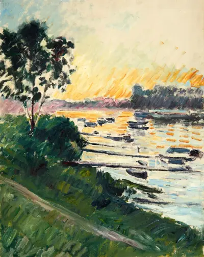 Bord de Seine, effet soleil couchant av Gustave Caillebotte