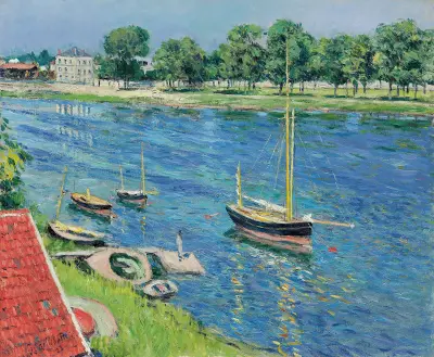 La Seine à Argenteuil, bateaux au mouillage av Gustave Caillebotte