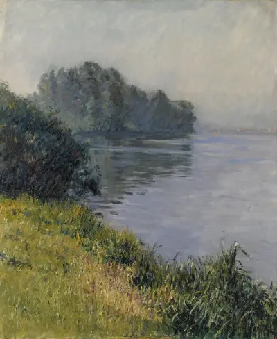 La Seine à l’Île Marante par temps brumeux av Gustave Caillebotte