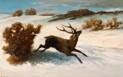 Deer Running in the Snow av Gustave Courbet