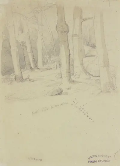 Friedhof und Frau mit Umhang av Gustave Courbet