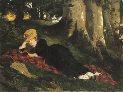 Woman Reading in a Forest av Gyula Benczúr