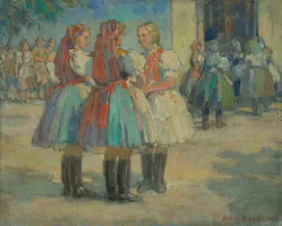 Girls in traditional costume av Elemír Halász-Hradil