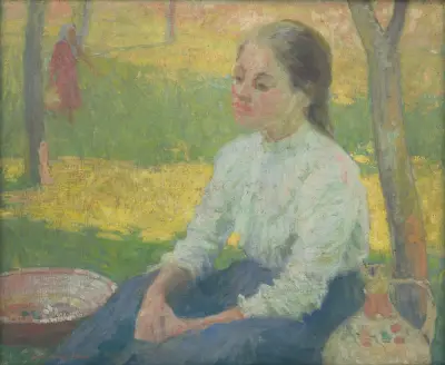 Peasant Girl in a Garden av Elemír Halász-Hradil