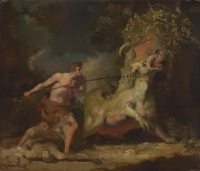 Muž útočící na monstrum, John Hamilton Mortimer