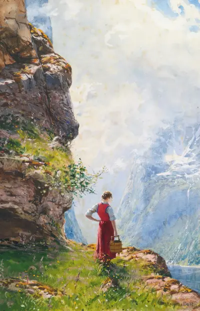 A Young Girl By A Fjord, Hans Dahl