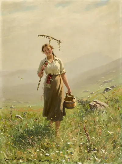 A Young Woman In The Meadow, Hans Dahl