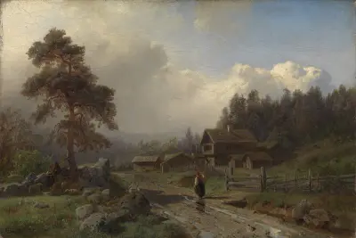 Norwegian Landscape in Rain, Hans Gude