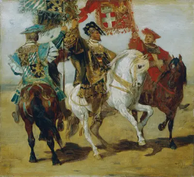 Three Mounted Standard Bearers av Hans Makart