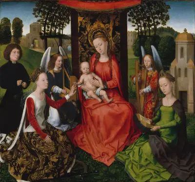 Madona s dítětem a svatými Kateřinou Alexandrijskou a Barborou, Hans Memling