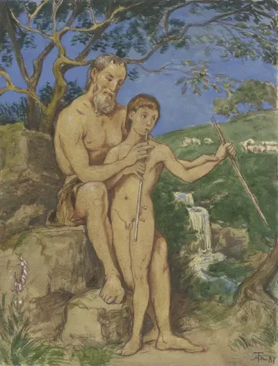 Starý a mladý faun, Hans Thoma