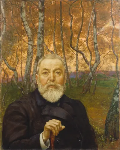 Autoportrét před březovým lesem, Hans Thoma