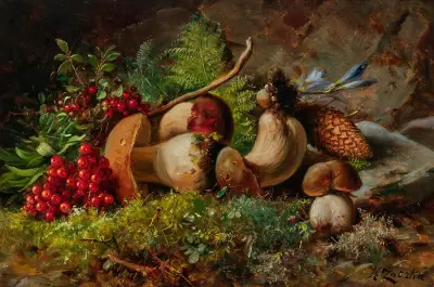 Ein Waldboden mit Steinpilzen von Hans Zatzka