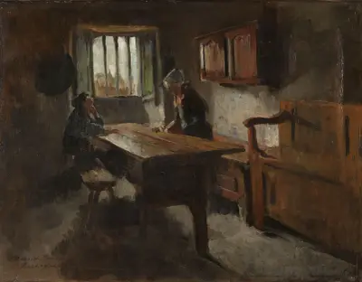 Farm Interior from Rochefort-en-terre, Brittany av Harriet Backer
