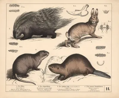 1. Bobr. 2. Kapybara. 3. Zajíc polní. 4. Dikobraz obecný, 1882 – Nr. 2, Heinrich Leutemann
