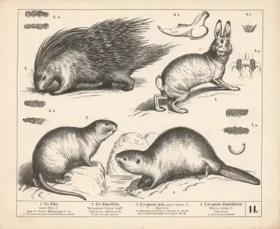 1. Bobr. 2. Bobr horský. 3. Zajíc polní. 4. Dikobraz obecný., 1882 – Nr. 1, Heinrich Leutemann