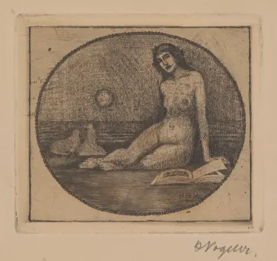 Ex libris „Liegende am Meer“, Heinrich Vogeler