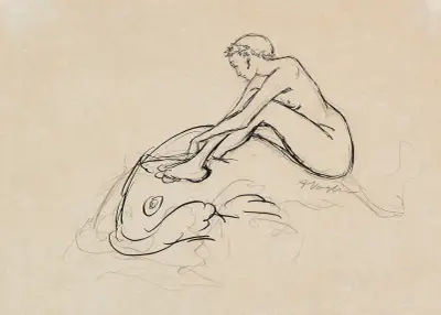 Mořská panna jedoucí na rybě, Heinrich Vogeler