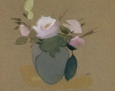 Roses in a Blue-Green Vase, Helene Schjerfbeck