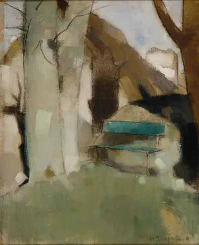 Shadow on the Wall II (Green Bench) av Helene Schjerfbeck