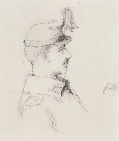 Viuhkahattuinen mies, sivukuva, Helene Schjerfbeck