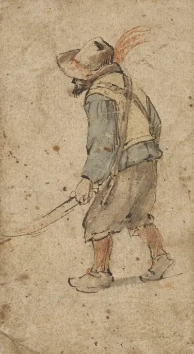 Sedlák v postoji muže, který tlačí kolečko, Hendrick Avercamp
