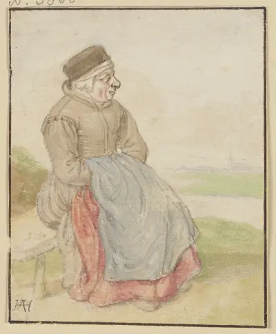 Sedící žena zprava, Hendrick Avercamp