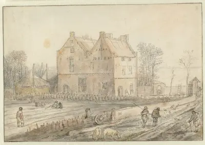 Pohled na venkovské sídlo s rozsévači na poli, Hendrick Avercamp