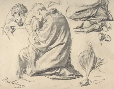 Kneeling Draped Male Figure, Facing Left von Henri Lehmann