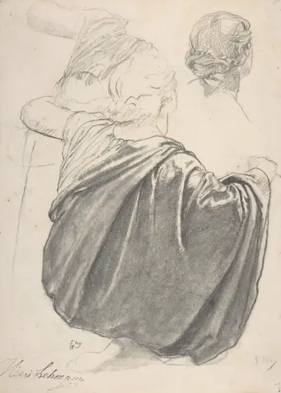 Studies of a Draped Female Figure, Kneeling, Seen from the Back, for the East Transept of the Chruch of Sainte-Clothilde, Paris von Henri Lehmann