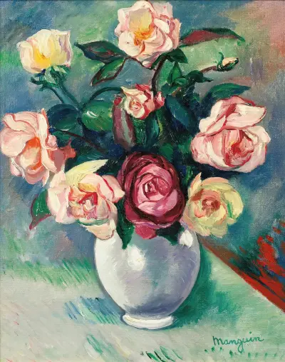 Strauß Rosen in weißer Vase von Henri Manguin