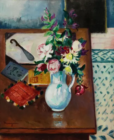 Coin de table, fleurs roses av Henri Manguin