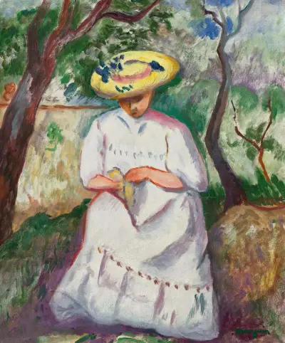 Jeanne nähend unter einer Korkeiche, Villa Demière von Henri Manguin