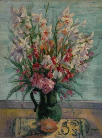 Lorbeerrosen vor dem Meer von Henri Manguin
