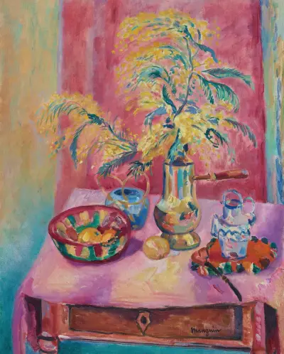 Mimosen in der Schokoladenkanne von Henri Manguin