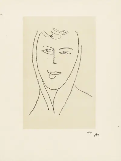 Jeune femme au foulard – suite d’études pour ‘Echos’, 1952 – nr 2 av Henri Matisse