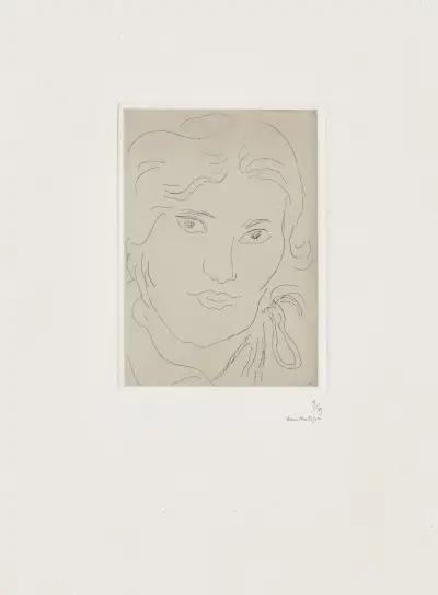 Jeune fille de face, flot de ruban sur l’épaule gauche av Henri Matisse