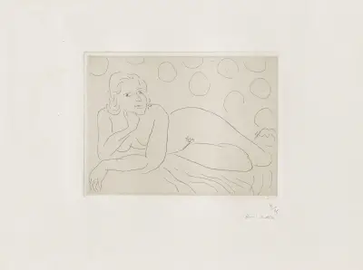 Nu allongé sur fond à motifs circulaires av Henri Matisse