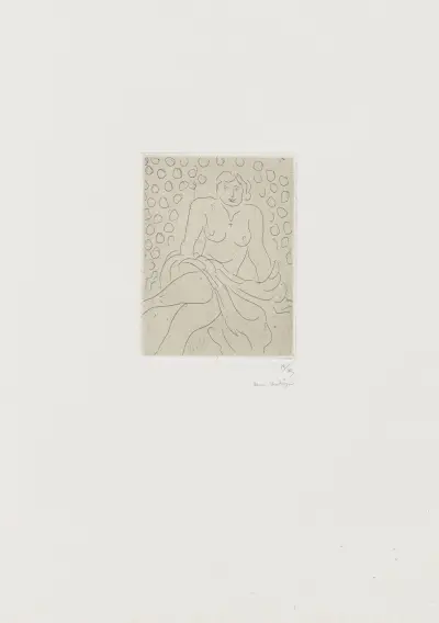Nu drapé sur fond composé de cercles av Henri Matisse
