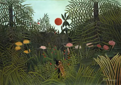 Jungle with Setting Sun av Henri Rousseau