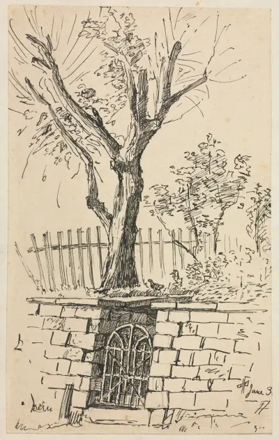 Tree on Top of a Stone Wall, Cleveland av Otto Henry Bacher