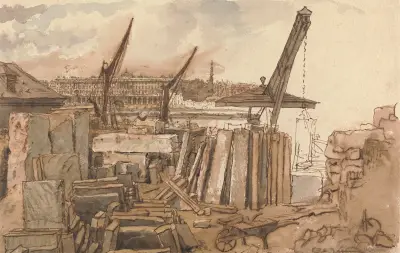 The Building of Waterloo Bridge av William Henry Hunt