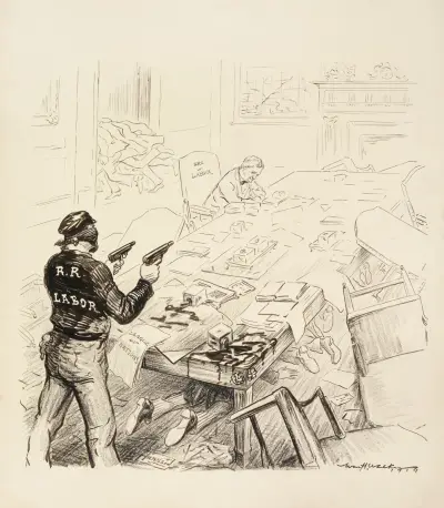 A bandit, representing railroad labor, attacks the cabinet office von William Henry Walker