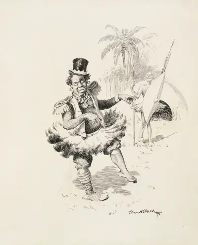 A black man in native dress laughs at another who has mixed native with Western dress. von William Henry Walker